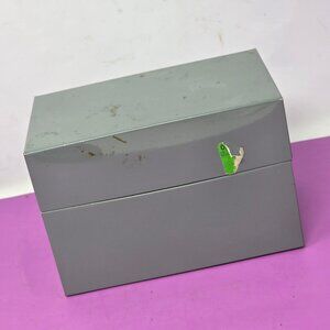 Gray Metal Storage Box Rectangular Vintage Office Recipe Home Minor Wear Visible